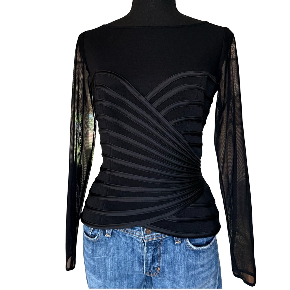 Vintage Y2K Sheer Black Fitted Corset Top JS Collection - Size 6